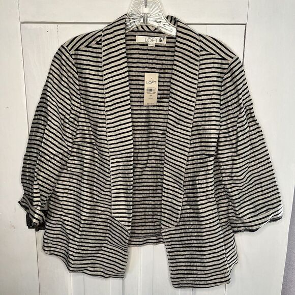 LOFT Jackets & Blazers - LOFT NEW Lightweight Blazer Size 8P Striped Open Front 3/4 Sleeve Women's NWT